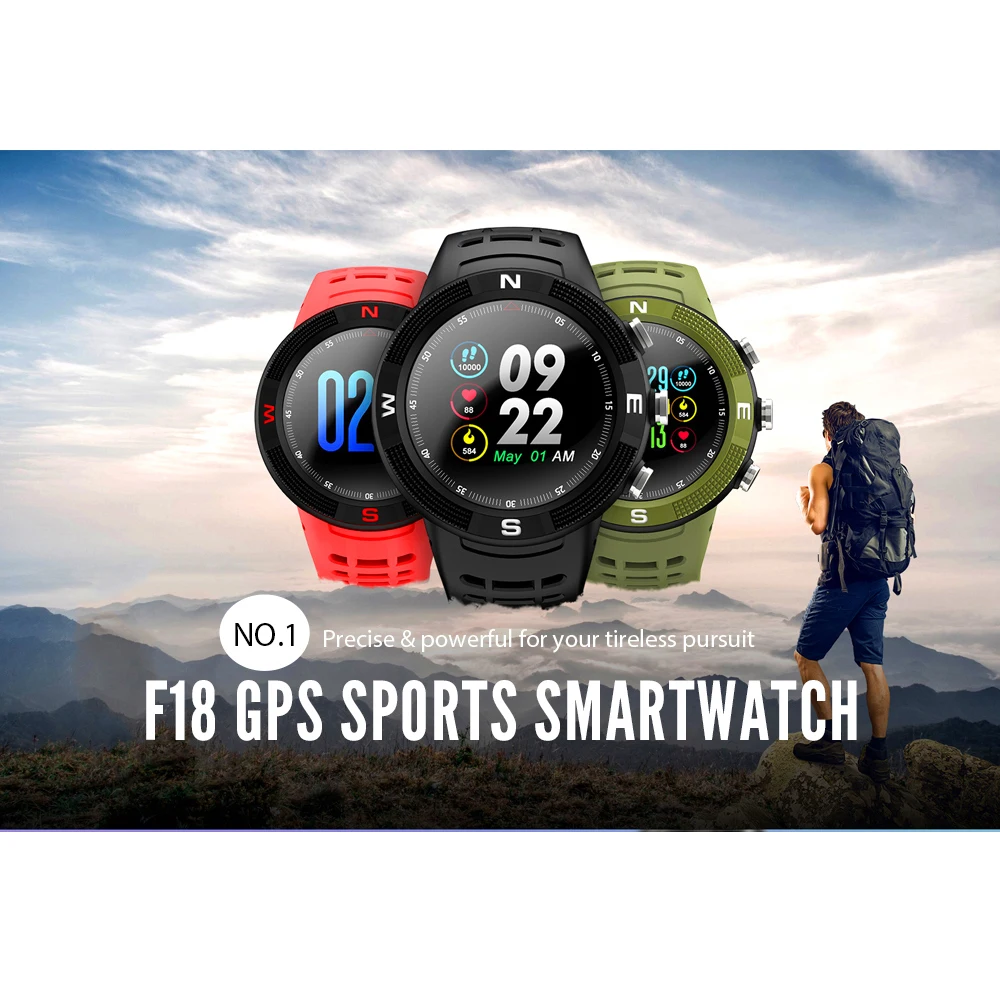 

NO.1 F18 GPS Sports Smartwatch Bluetooth 4.2 IP68 Waterproof Smart Watch Message Reminder Pedometer Sleep Monitoring Wristwatch