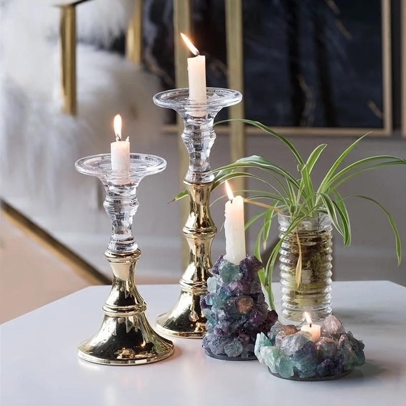 Nordic Style Glass Golden Candlestick Soft Banquet Home Decoration