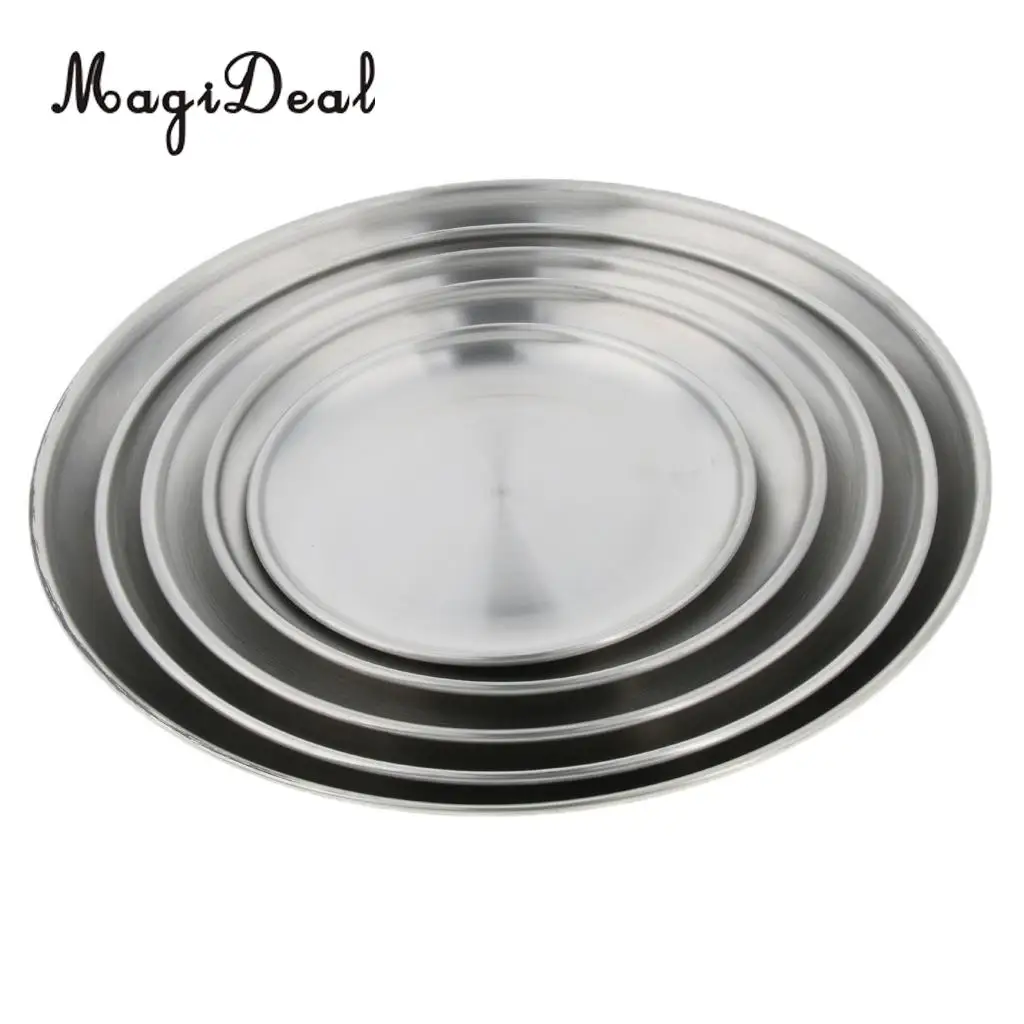 Stainless Steel Round Plate Dish Camping Picnic Food Salad Container Home Kitchenware Outdoors