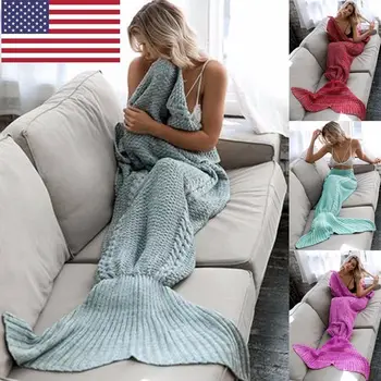 

New Fashion Mermaid Tail Sofa Blanket Super Soft Warm Hand Crocheted Knitting Blanket