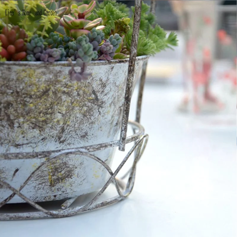 rustic vintage gray mini metal hanging flower pots (5)