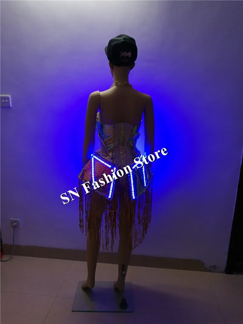 SS1-2 RGB Яркая сексуальная певица Bellydance Бальные LED костюм светло костюмы Подиум носит DJ бюстгальтер одежда платья этап