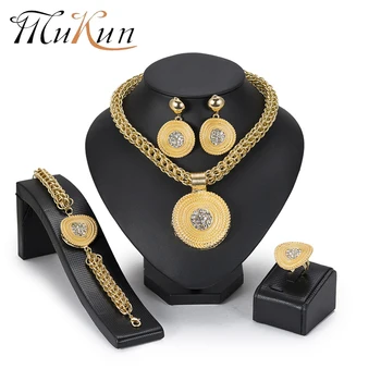 

MuKun Fashion African Jewelry Set Round Pendant Gold color Dubai Big Necklace Jewelry sets Nigerian Bridal wedding Jewelry 2018