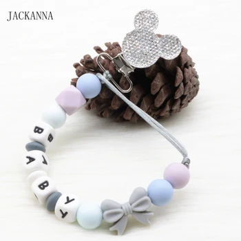 

Personalized Name Baby Pacifier Holder Chain Mouse Head Baby Teething Chain Newborn Soother Chain Silicone Baby Pacifier Clips