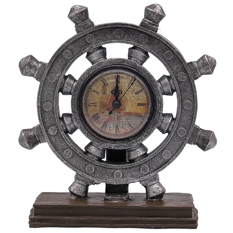 

Europe Retro Nostalgic Resin Rudder Ornament Marine Style Rudder Clock Model Miniature Props Home Decoration Desktop Crafts Gi