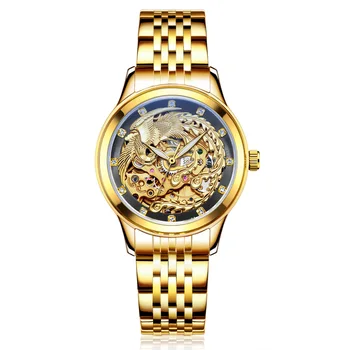 

Luxury Brand Womens Gold Phoenix Watch Automatic Mechanical Hollow Wristwatch Stainless Steel Ladies Watches Relogio Feminino