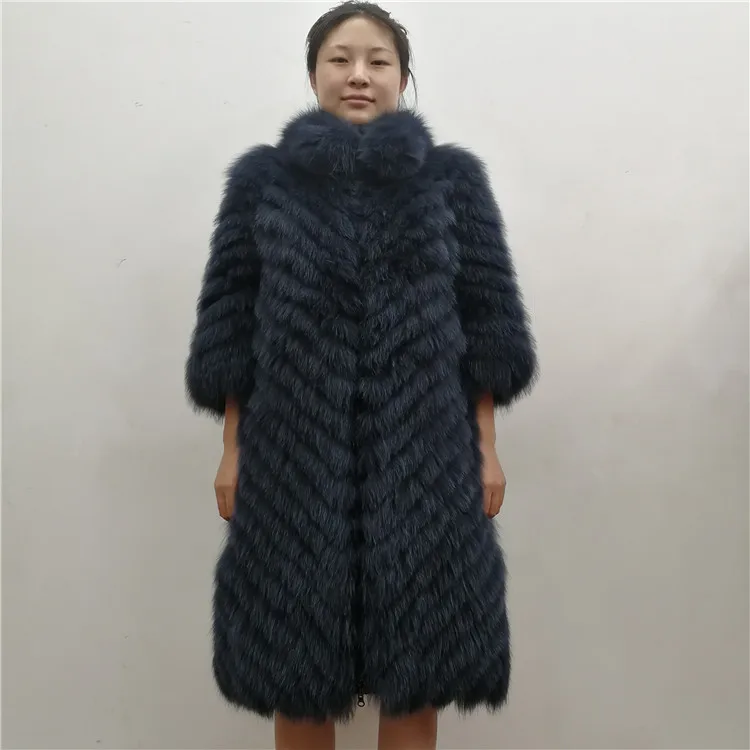 Новое модное пальто с натуральным лисьим мехом, пальто, куртка для женщин, для девушек, натуральная теплая длинная Роскошная верхняя одежда, зима