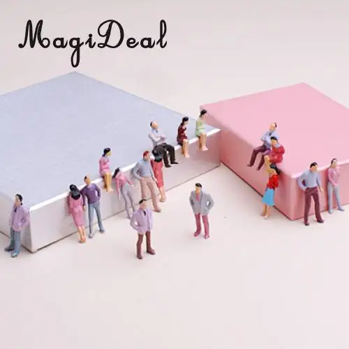MagiDeal 100Pcs 1/50 Scale Painted Model Train Seated Stand People Figures for Collectibles Station Platform Street Scene Layout
