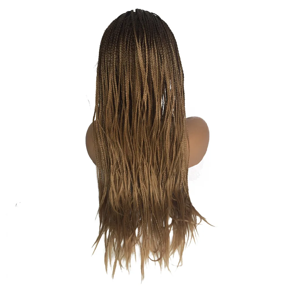 Brown Ombre Honey Blonde Glueless Synthetic Lace Front Braid Wig with Baby Hair Heat resistant Braided Box Braids Wig-33