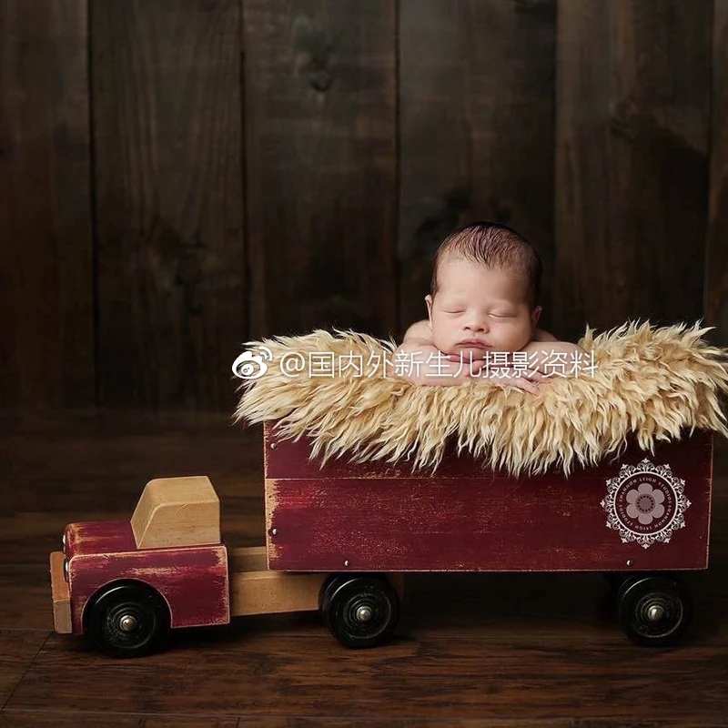 Newborn Photography Wood Basket Props Baby Girl Boy Truck Lorry Theme