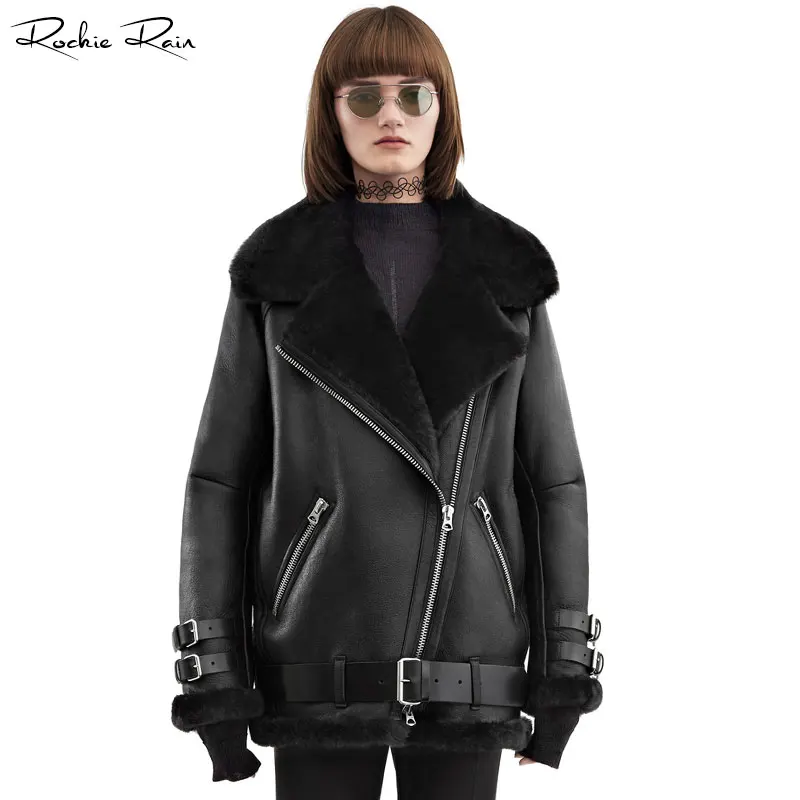 2018 New Women's Oversized Genuine Leather jacket sheepskin Shearling ...