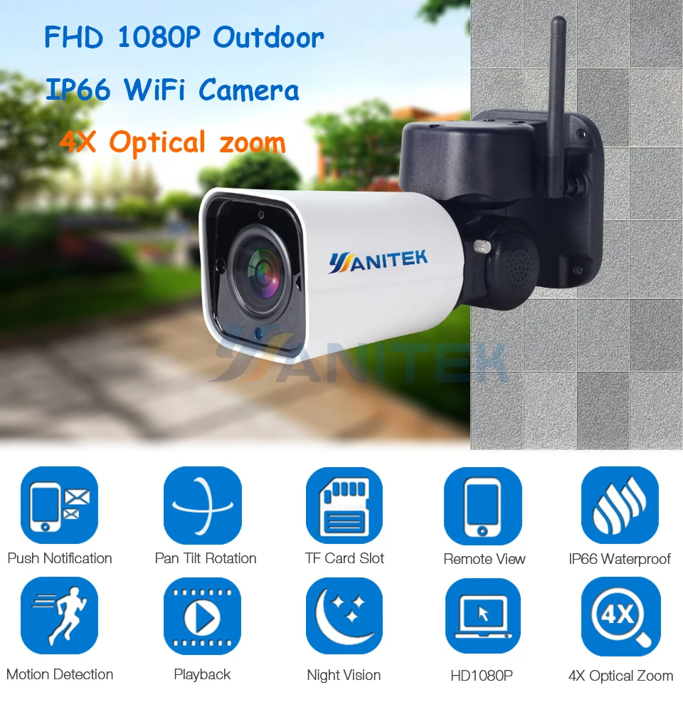 1080 P 2MP PTZ IP камера WiFi пуля наружная беспроводная водонепроницаемая камера с Wi-Fi CCTV видеонаблюдения 4X оптический зум IP Camara