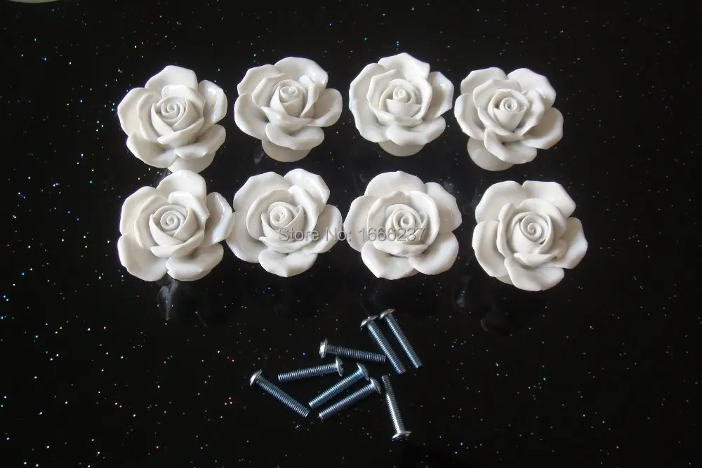 

Optional White Vintage Rose Flower Ceramic Door Knob Cabinet Drawer Kitchen Cupboard Pull Handle DIY HD016