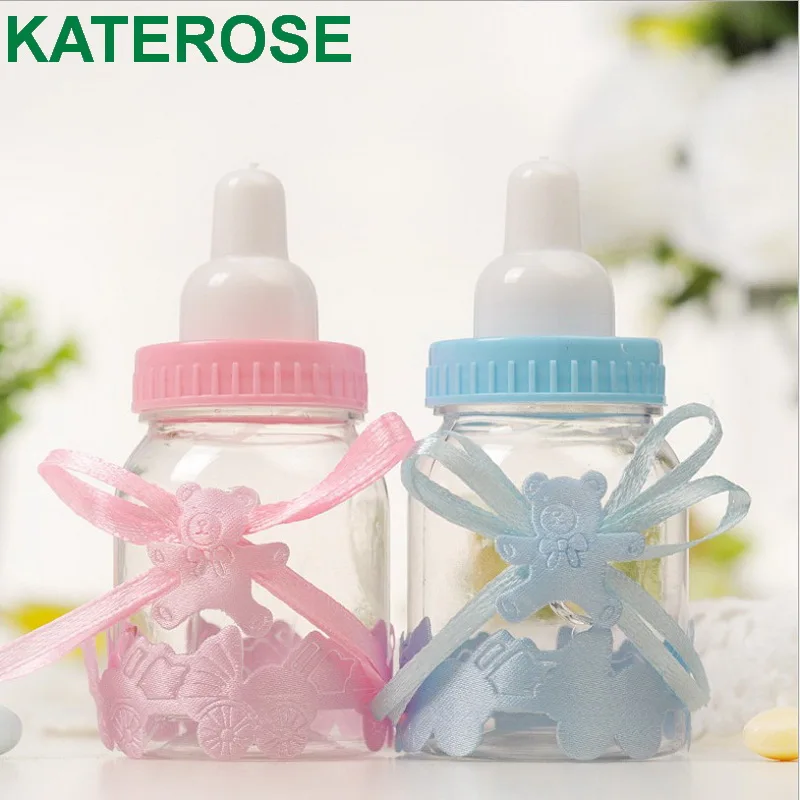 

FREE SHIPPING 24PCS/LOT Creative Feeding-bottle Design Plastic Milk Candy Box Baby Birthday Gift Boxes Newborn Baptism Favors