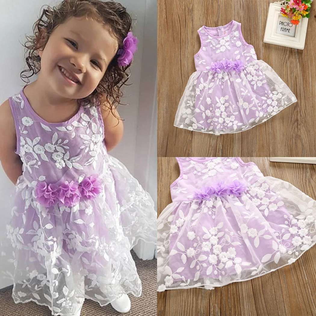 2018 New Kid Baby Girls Dresses Mesh Princess Party Lace Floral Tutu
