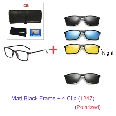 Два Oclock поляризованные очки на застежке, оправа, магнитные солнцезащитные очки для мужчин и женщин, солнцезащитные очки по рецепту, квадратные очки для близорукости, солнцезащитные очки A8806 - Цвет линз: 1 Frame 4 Clip 1247