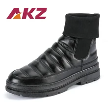 AKZ/новые модные мужские ботильоны теплые зимние ботинки на меху мужские рабочие ботинки из искусственной кожи мужская обувь на плоской подошве Удобная прогулочная обувь