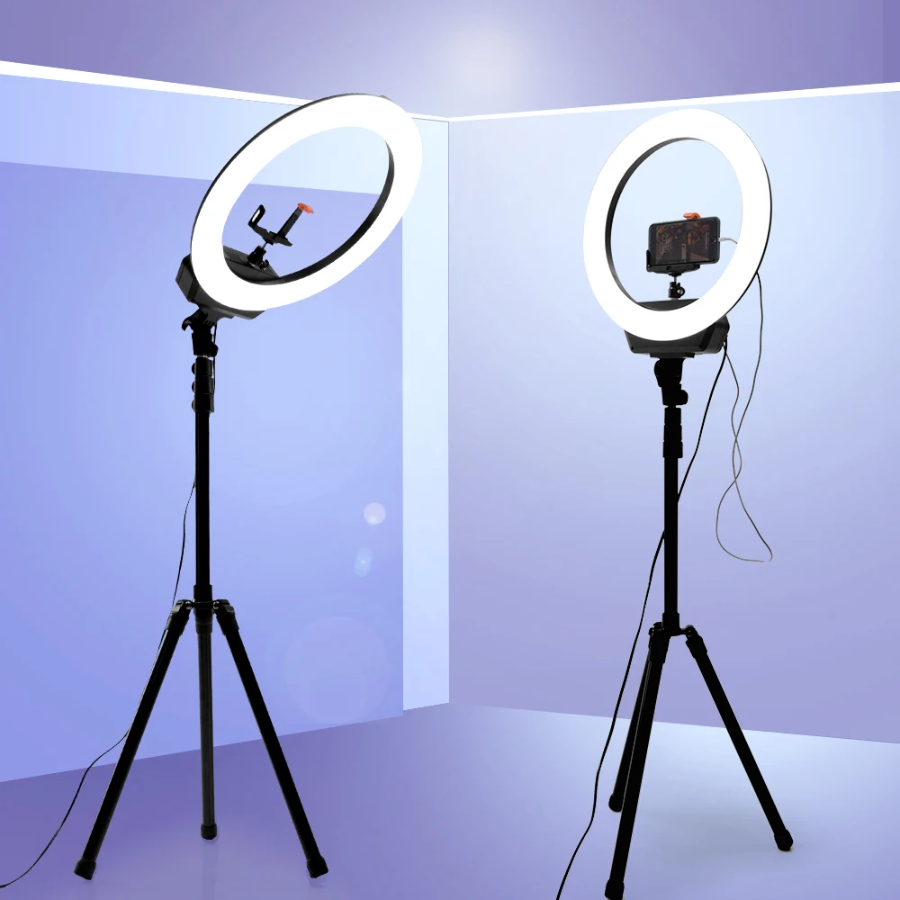 

16"Selfie LED Ring Light Outdoor Video Photo Studio Light with Battery Tripod Phone Holder Remote Control 5500K Ring Lamps