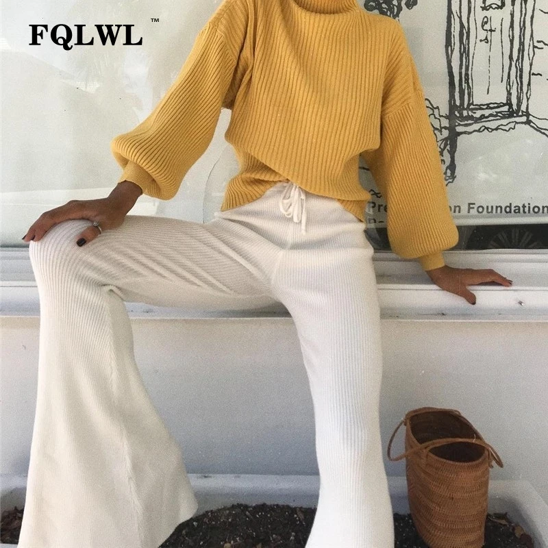 FQLWL повседневные трикотажные широкие брюки женские Брюки Broeken белые/эластичные/с высокой талией/расклешенные брюки женские осенние зимние женские брюки