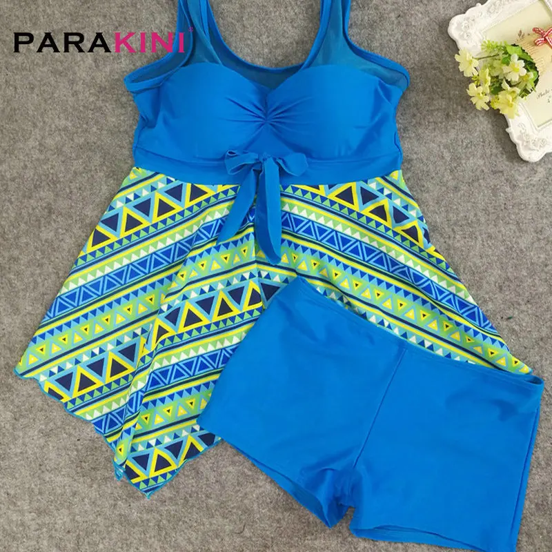 

PARAKINI 2019 New Bikini Plus Size Tankini set Women Blue Swimwear Two Piece Print Halter Swimsuit Swimming Dress Bathing Suit