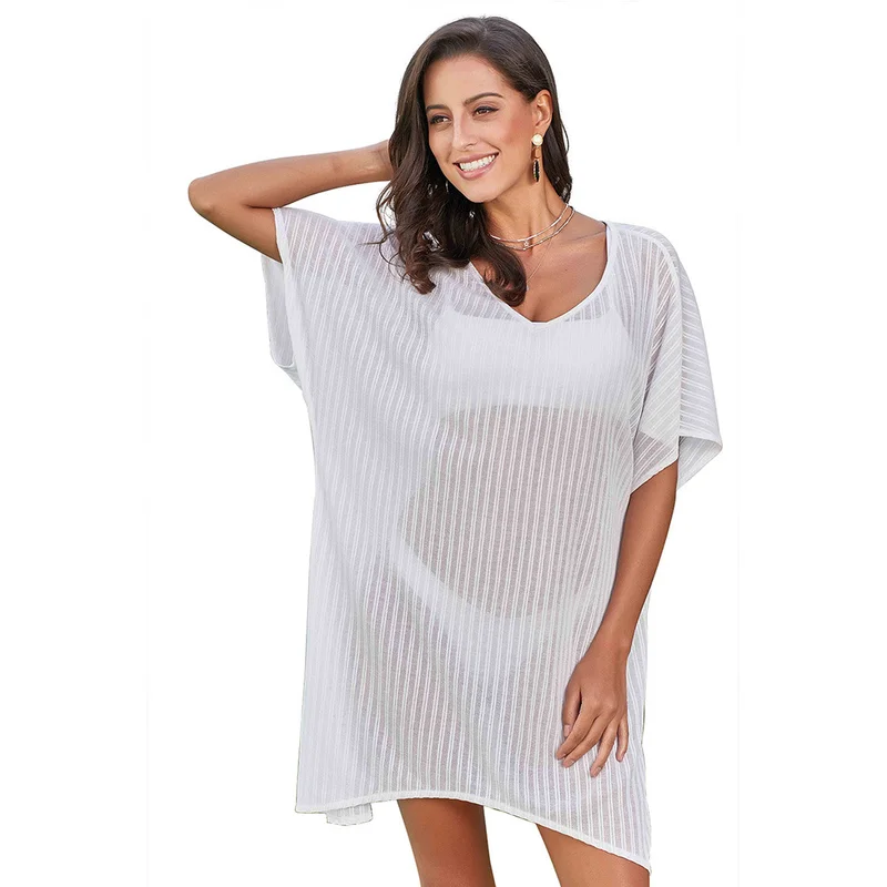 

Bikini 2019 Women Swimwear Cover-Up Summer White Sexy Fishnet See-through Beach Dress Tunic Shirt Vestido Bikin Pareo Praia Robe