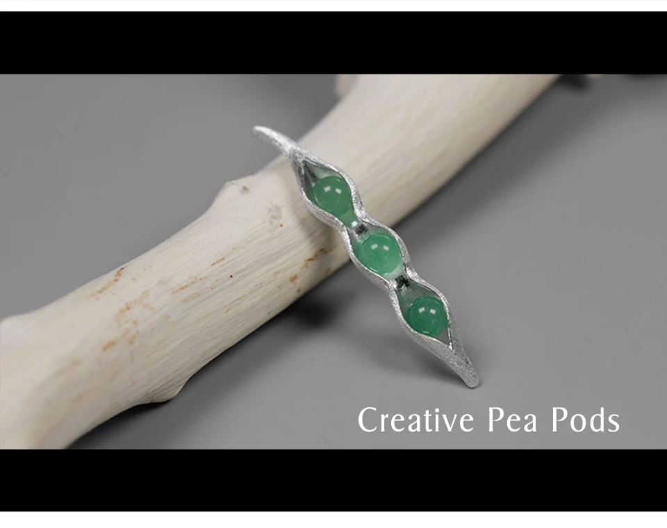 Lotus Fun реальные 925 серебро ручной работы Fine Jewelry натуральный зеленый камни Творческий Стручки гороха Дизайн броши для Для женщин