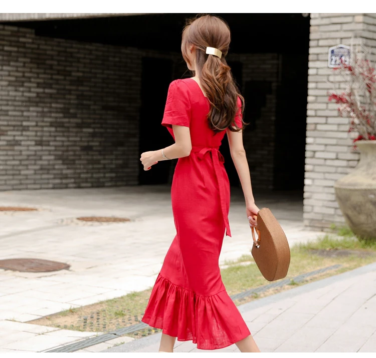 Летнее элегантное женское вечернее платье в Корейском стиле с квадратным воротником и коротким рукавом, винтажное облегающее платье-Русалка Vestidos