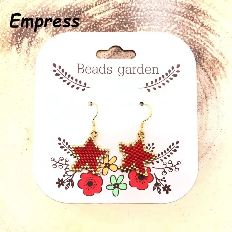 Fairywoo Miyuki Delica Star Earring Red Color Luck Jewelry Gold Handmade Beaded Drop Lady Lover Gift Friedship Dresses | Украшения и