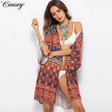 Bikini Cover Up Beach Dress Swimwear Female 2019 Wear For Women Sexy Bathing Suits Originality New Long Sleeve Printed Acetate