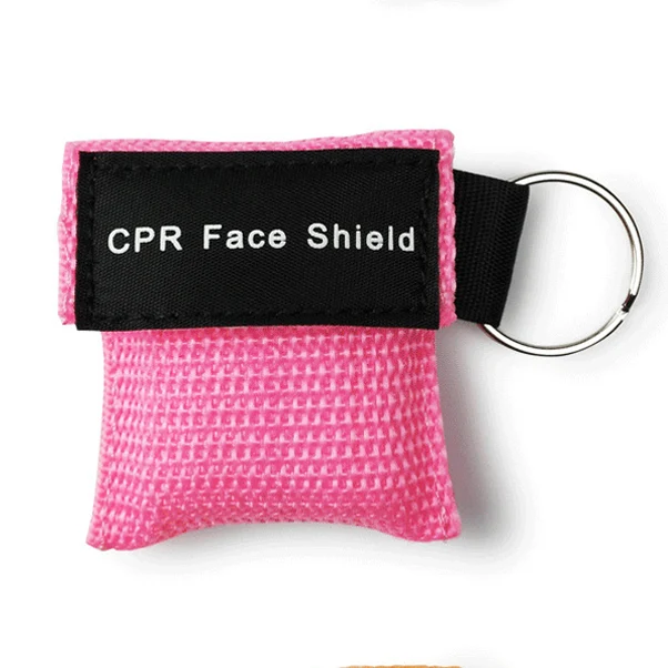 CPR Resuscitator Keychain Emergency Face Shield First Aid Skill Training Breathing Rescue Mask for Health Care Tools 8 Colors - Цвет: Розовый