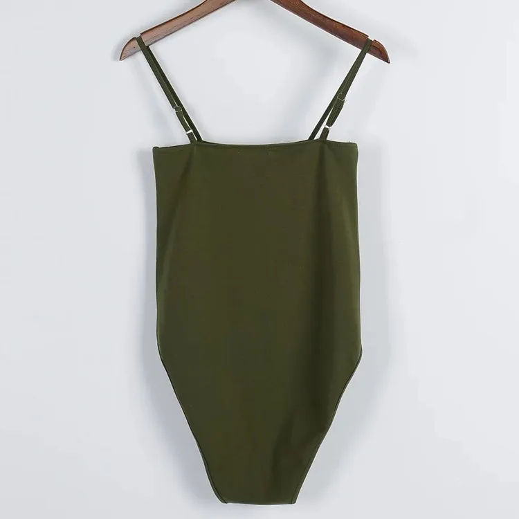 Women Cotton Spandex Spaghetti Strap Basic Tube Bodysuit Adjustable Cami Straps Bodysuit sexy bodysuit