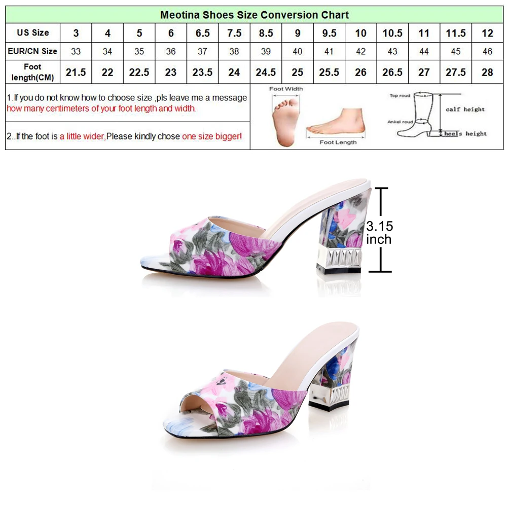 Meotina/обувь; женские босоножки; летние шлепанцы с квадратным носком; повседневные женские шлепанцы на толстом среднем каблуке; фиолетовая обувь с принтом; Большой размер 42