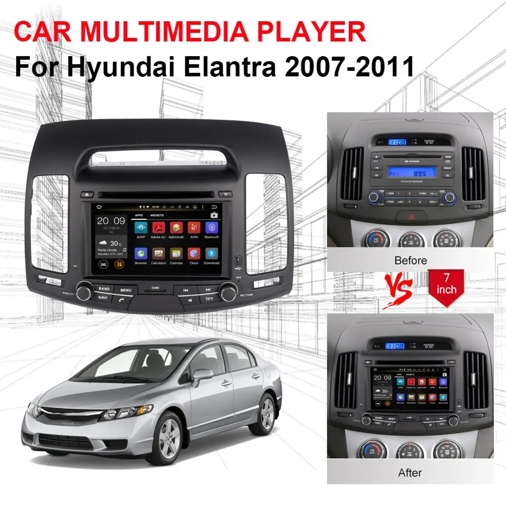 Excellent Android 9.0 Autoradio audio multimedia pc tablet with 4G Lte wifi for Hyundai Elantra 2007-2011 GPS Navigation DVD Multimedia 2