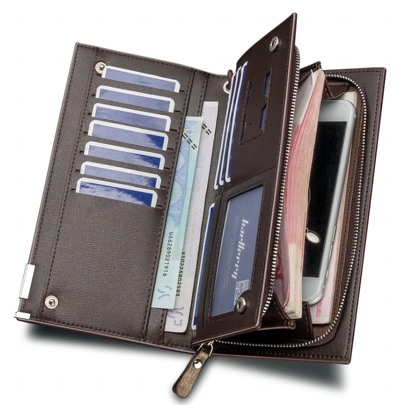 Многофункциональный Большой объемный длинный мужской кошелек, безопасная мужская сумка на молнии для мобильного телефона, 11 карманов для карт, деловой мужской клатч
