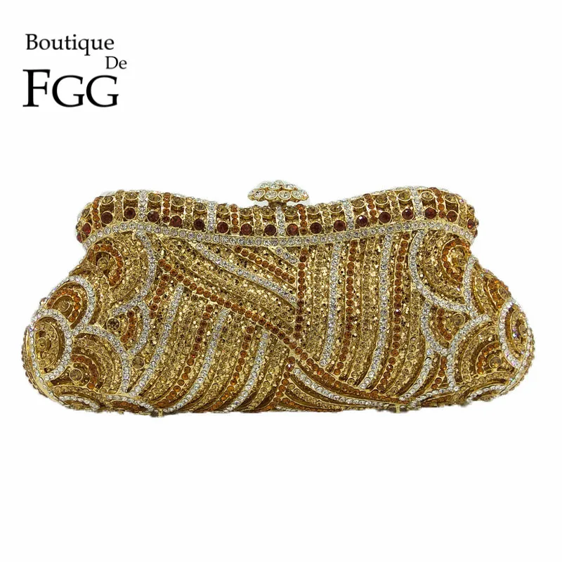 Dazzling Rhinestones Metal Minaudiere Hollow Women Party Handbag