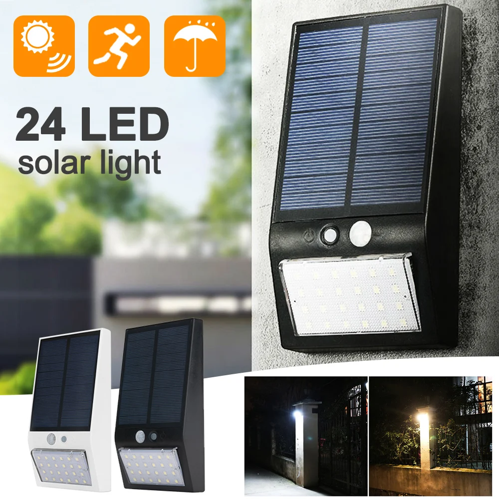 

Solar Light Outdoor Motion Sensor 24 LED Solar Lamp Waterproof Black/White Shell Security Energy Saving Wall Fence Garden Lights