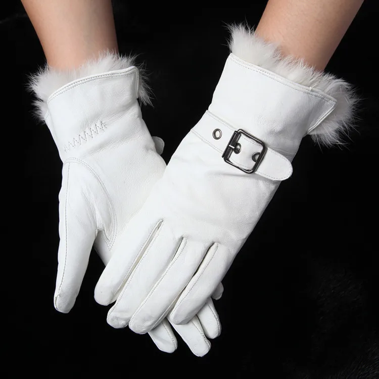 2015 new fashion leather gloves for women winter warm white gloves with