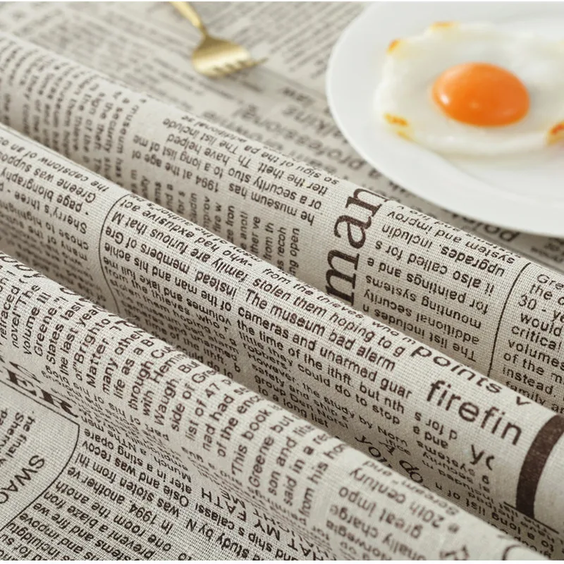 

ROMANZO Natural Linen Fabric Vintage Tablecloth Garden Rectangular Bar Table Cloth English Newspaper Coffee Color Cloth