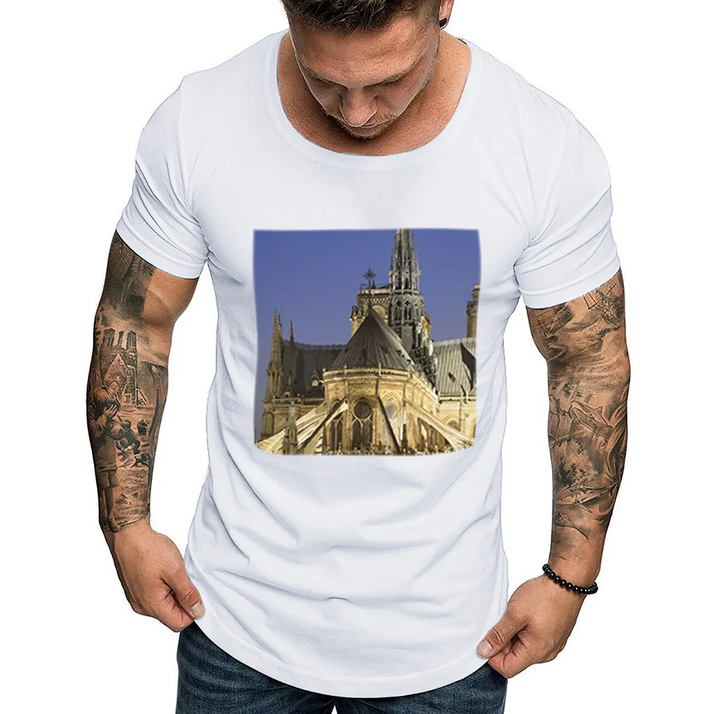 Summer Fashion Printed Men T Shirt Short Sleeve O Neck Casual Paris White Basic Tops 2019 | Мужская одежда