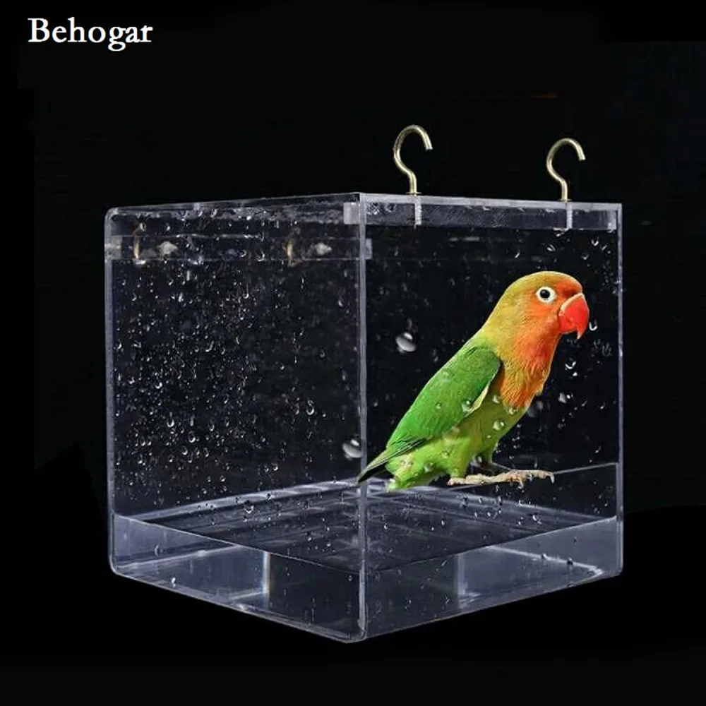 

Behogar 13 x 13 x 14.5 cm Cube Bird Bathtub Bath Shower Box Bowl with Hooks Cage Accessory for Little Bird Parrots Crested Myna