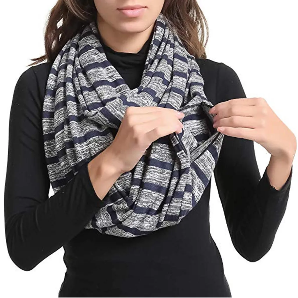 

Scarf With Pocket Convertible Journey Infinity Scarf All-match Fashion Women zipper pocket scarf Soft Pocket Loop Scarf 2019 #O