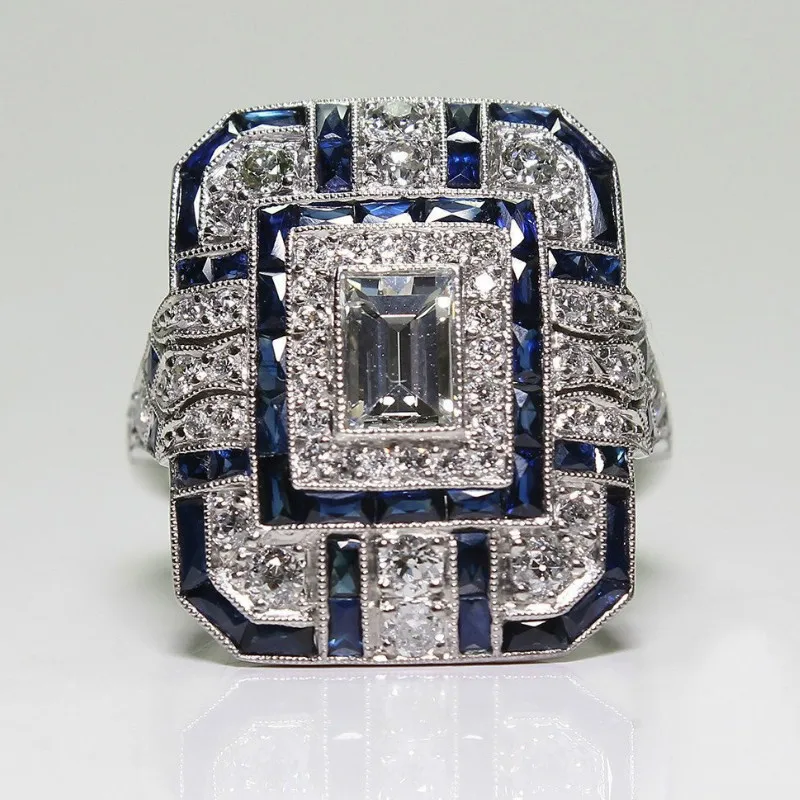 

Fashion High Quality Luxury Ring Hot Salling Classic Square Blue Purple Red Travel Memorial Ring Unisex Ring Jewelry