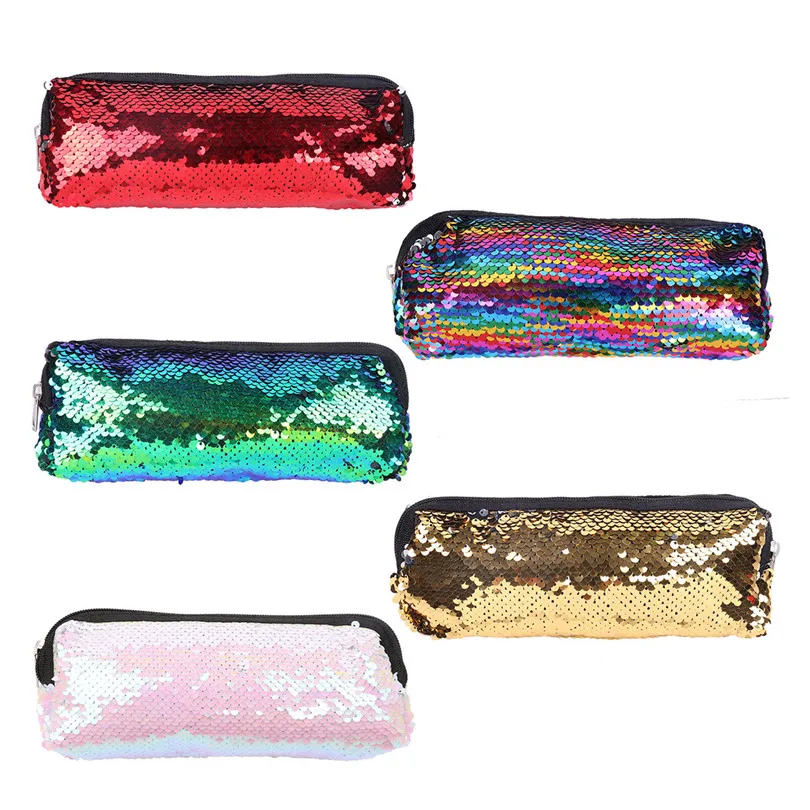 

New Fashion Magic Mermaid Sequin Makeup Bag Cosmetic Pouch Sparkle Reversible Double Color Handbag Glitter Students Pencil Cases