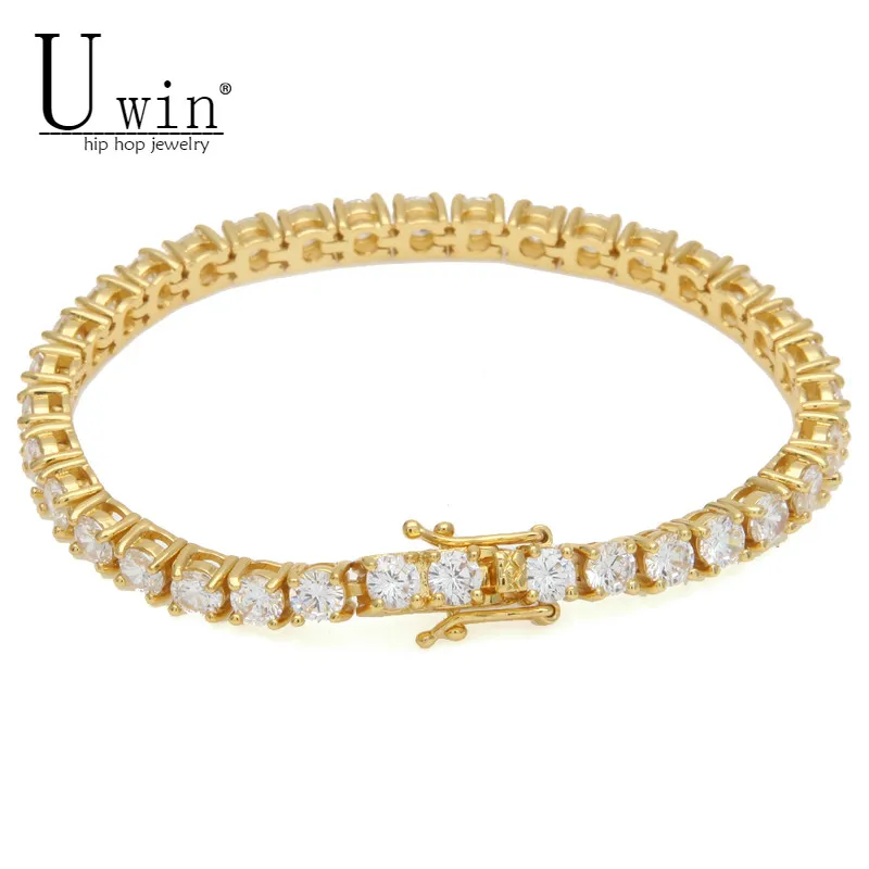 Online UWIN Herren Zirkon Tennis Ketten Armband Gold Silber Farbe Kupfer Material Iced Out 1 Reihe CZ Kette Hip hop Armband 3mm 4mm 5mm