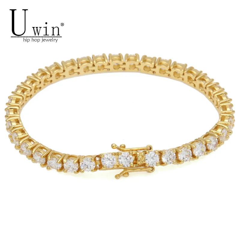 Mens Zircon Tennis Chains Bracelet Gold Silver Color Copper Material Iced Out 1 Row CZ Chain Hip Hop Bracelet 3Mm 4Mm 5Mm 3mm Rose Gold 8inch