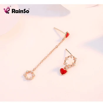 

Rainso New Arrival Korean Earrings for women S925 Sterling Silver Long Red Heart Earrings with Zircon Femme Accessories 2019