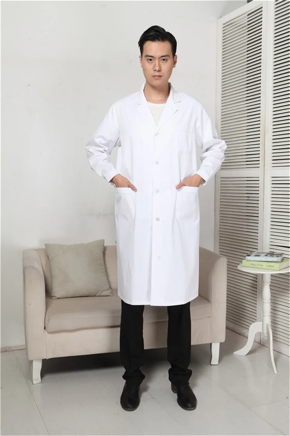 Женская медицинская одежда, мужское больничное лабораторное пальто, униформа белого цвета с длинными рукавами, костюм с воротником, медицинская одежда для мужчин, медицинская одежда