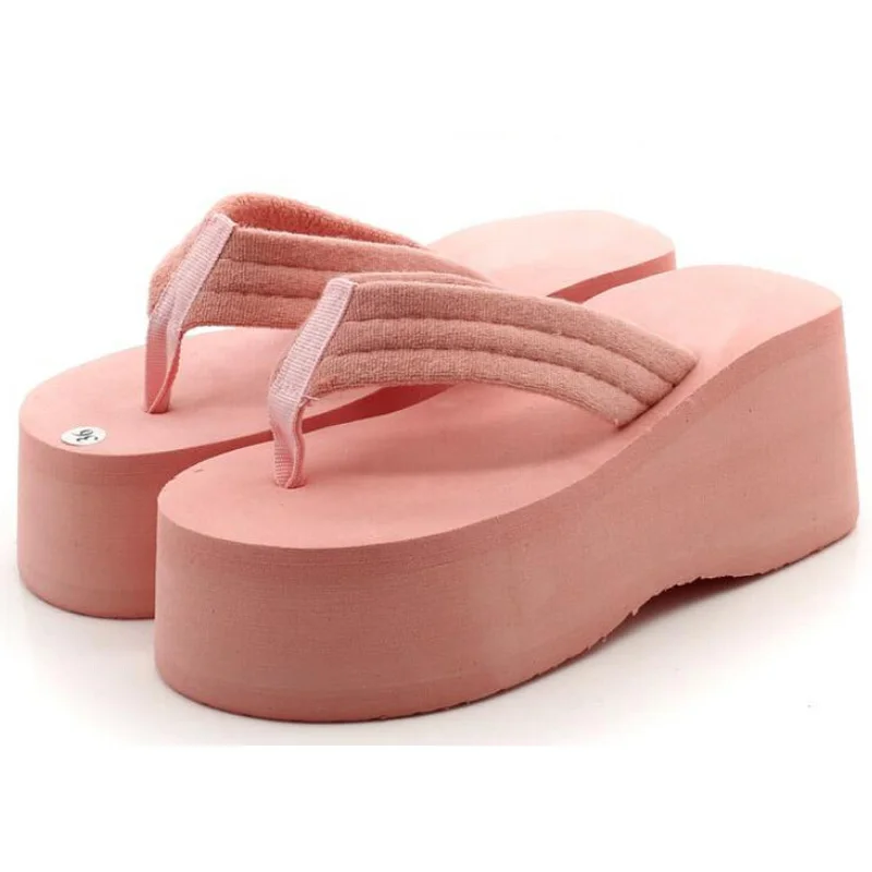 HEE GRAND Trifle/женские вьетнамки на платформе; Простые повседневные однотонные Летние Стильные шлепанцы; женская пляжная обувь на толстой подошве; XWT648 - Цвет: pink 2