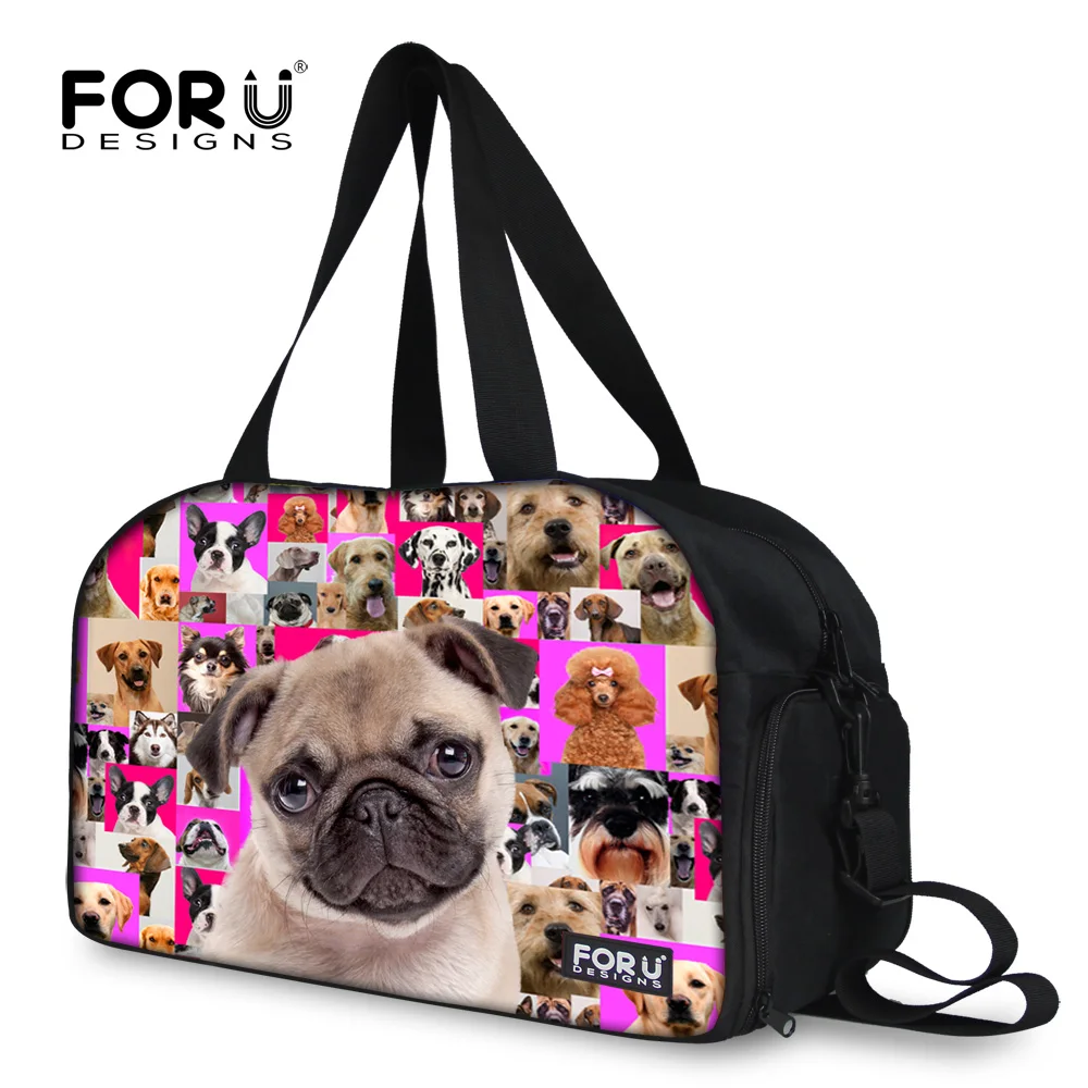 

FORUDESIGNS Pink Cute Animal Pug Dog Printed Canvas Women Travel Duffle Bags Large Luggage Travel Bag Overnight Weekender Bags