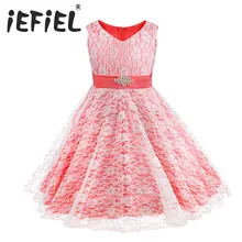 Iefiel для детей платье для девочек официальная Вечеринка бальное платье для конкурса красоты, выпускного платье кружевное платье с цветочным рисунком для маленьких девочек Стразы свадебное платье с цветочным узором От 4 до 16 лет